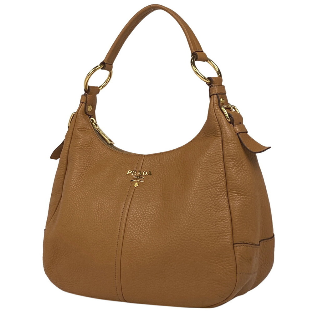 Prada logo One Shoulder Hobo bag handbag shoulder leather brown